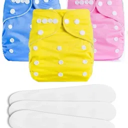 Washable Baby Diaper Premium Cloth Diaper Reusable, Adjustable Size, Waterproof, Pocket Cloth Diaper Nappie with Inserts (3 Diaper and 3 Insert Pad) (Multicolor)-picture-26