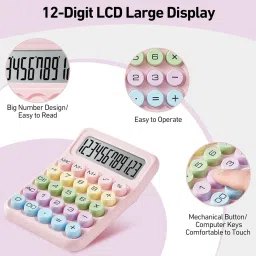 hubdk Colorful Calculator,Pink Basic Calculators with Big Buttons Easy to Press Mechanical Switch Calculator Basic Calculator image 3