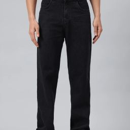Men Straight Fit Low Rise Black Jeans-image-4