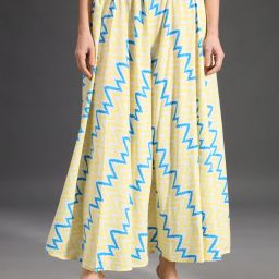 Women Relaxed, Flared Light Blue, Yellow, White Viscose Rayon Trousers-image-107