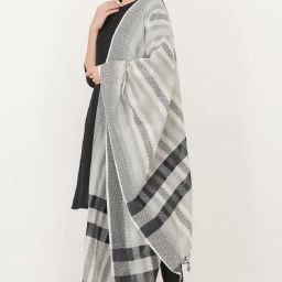 Cotton Silk Woven, Striped White, Black, Grey Women Dupatta-image-29