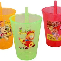 crazygol BPA Free Fun Cartoon Printed Bright Color Straw Cup Multicolor 3 pcs-picture-0
