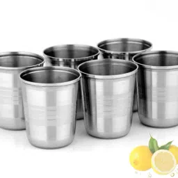 (Pack of 6) Stainless Steel Round Solid Pattern Glass, Set of 6 Glass Set Water/Juice Glass-29