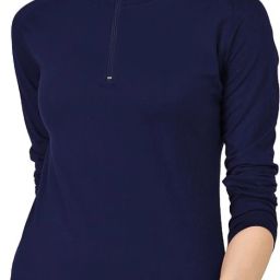 Women Solid High Neck Pure Cotton Dark Blue T-Shirt-image-11