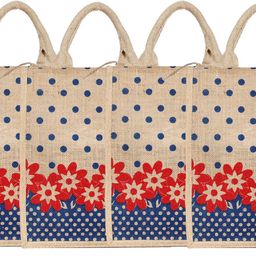 kuber industries Jute 4 Pieces Lunch Carry Bag (Blue)-CTKTC13302 Pack of 4 Grocery Bags-picture-26
