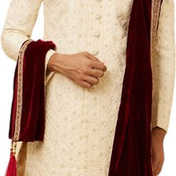 manyavar Velvet Embroidered Maroon Men Dupatta-picture-27