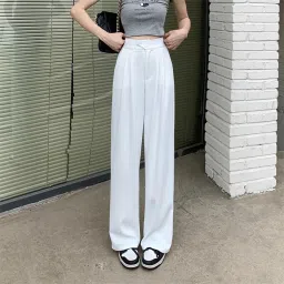 Women Loose Fit White Polyester Trousers-image-111