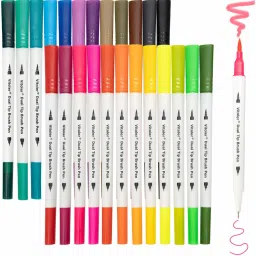 24 Colors Dual Tip Brush Pens Art Markers Set, Fine and Brush Tip Colored Dual Tip Markers for Kid Adult Coloring Book Drawing Bullet Journal Planner Calendar Art Projects-image-29