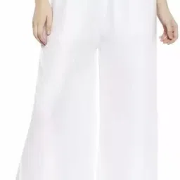 Women Flared White Viscose Rayon Trousers-image-88
