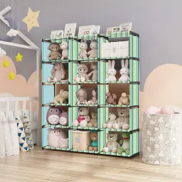 Green Strip Print 18 Shelf Book Organizer Metal Open Book Shelf-image-59