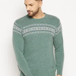 Men Self Design Round Neck Green Sweater-picture-16