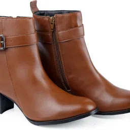 Women Buckle Ankle Zipper Boots with Heels Slip On For Women-image-26