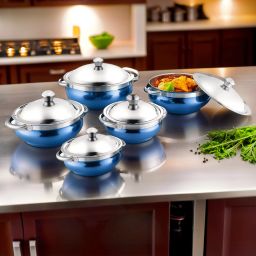 MY STORE Steel Serveware Set - 5-Piece Serving Bowl Set with Lids and Gloss Finish Bowl Serving Set-26