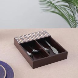 clasicraft Brown Brown and White Print MDF Cutlery Holder-picture-14