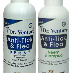 Anti-tick and Flea Neem Dog Shampoo 200 ml + Anti-Tick and Flea Spray for All Breeds Like Dogs, Cats and Puppies Kills & Repels Fleas, Ticks and Lice Enriched with Neem and Aloevera 200 ml Anti-fungal, Flea and Tick, Anti-microbial, Allergy Relief, Whitening and Color Enhancing, Anti-itching neem Dog Shampoo-0
