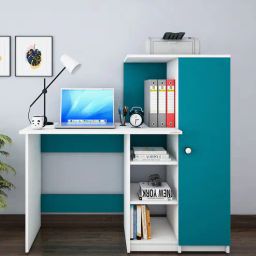 woodbuzz Marvel Study Table in Frosty White And Ocean Green Finish-picture-4