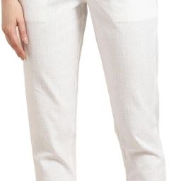 Women Regular Fit White Cotton Blend Trousers-image-3