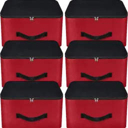 ANABIYA Storage Bags for Clothes,Saree with Zip Closure & Handle (Red, Pack of 6) Polyester Laundry Bag-image-49