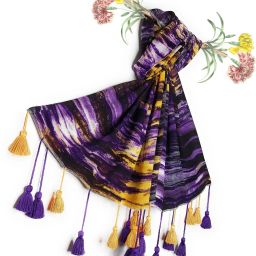 Printed Viscose, Rayon, Jacquard, Pashmina Women Purple Scarf, Fancy Scarf, Stole-image-19
