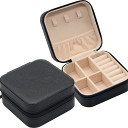 ®Portable Travel Mini Jewelry Box Leather Jewellery Ring Organizer Small Travel Jewelry Organizer For Rings Earrings Necklaces Pendant Vanity Box-image-1