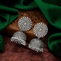 Elegant Silver Oxdised Jhumka Brass, Alloy, Copper Jhumki Earring-image-27