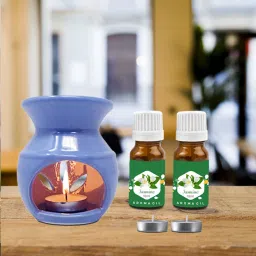 PEEPRESION Ceramic Aroma Diffuser Oil Burner with Jasmine Aroma Oil & 2 T-Light Candles for Home, Office, Spa, Hotel, Temple, Club, Pub Bar, Gym, Bed Room Diffuser-2
