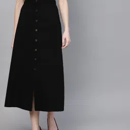 Women Solid A-line Black Skirt-image-2
