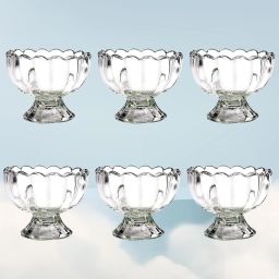 Glass Mixing Bowl Ice Cream Fancy Dessert Serving Dishes Footed Fruit, Salad, Pudding Bowl Set (6)-image-7