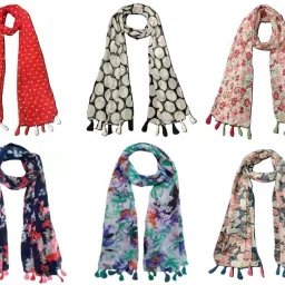 Floral Print Chiffon Women Multicolor Scarf, Stole, Fancy Scarf-image-93