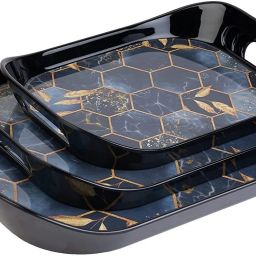 Premium Era Rectangular Shape Serving Tray Set Of 3 Honeycomb Design Plastic Tray-image-65