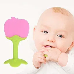 grest Silicone Fruit Shape 3 Pcs Of Teething Soft Teether (Grapes, Apple & Peach) Teether image 4