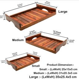 amssmaart Sheesham Wood Serving Trays with Handles Large, Medium & Small Container Serving Set image 5