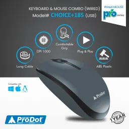 PRODOT Choice+185 Mouse & Wired USB Standard Multi-device Keyboard Compatible with Desktop, Laptop, Mac stand support image 3