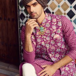 KISAH Ethnic Motifs Printed Regular Pure Cotton Kurta & Churidar With Nehru Jacket-picture-15