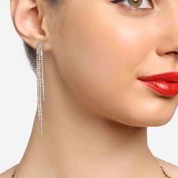Zaveri Pearls Gold Plated Tasselled Stone Studded Drop Earrings-image-79