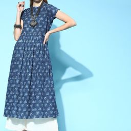 HERE&NOW Stunning Blue Cotton Kurta-image-53