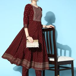 SheWill Women Ethnic Motifs Poly Crepe Hyper Texture Kurta Set-image-91
