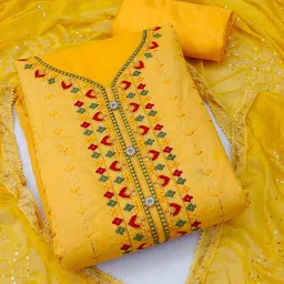 KALINI Women Yellow & Red Embroidered Unstitched Dress Material-15
