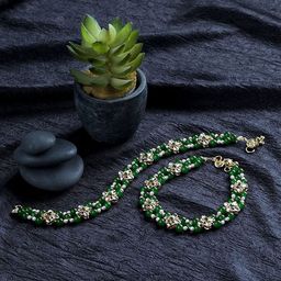 Peora Set Of 2 Green & Golden Plated Kundan Studded Pearl Bridal Anklet-image-48