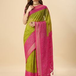 Mitera Green & Pink Floral Printed Saree-picture-23