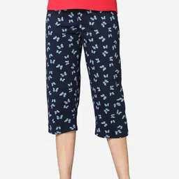 VStar Women Navy Blue Printed Cotton Capri Lounge Pants-image-11