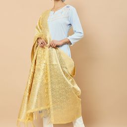 Soch Women Gold-Toned & Yellow Woven Design Dupatta with Zari-12