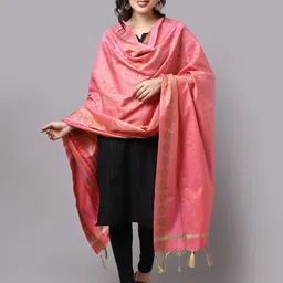 LOOM LEGACY Pink & Blue Woven Design Cotton Silk Dupatta with Zari-35