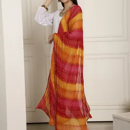 LOOM LEGACY Bandhani Printed Chiffon Dupatta With Zari image 3