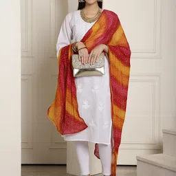 LOOM LEGACY Bandhani Printed Chiffon Dupatta With Zari image 2