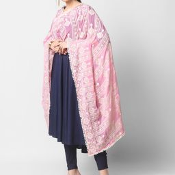 Dupatta Bazaar Pink & White Embroidered Dupatta with Thread Work image 2