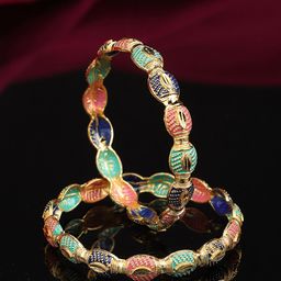Yellow Chimes Women Set of 2 Gold-Plated Meenakari Bangle-image-41