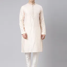 TheEthnic.Co Woven Design Mandarin Collar Thread Work Straight Kurta-picture-36