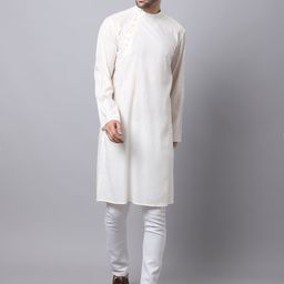 even Men White Solid Pure Cotton Kurta-14