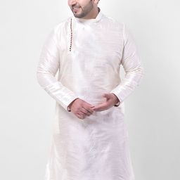 DEYANN PLUS Plus Size Men Off White Solid Dupion Silk Kurta-35